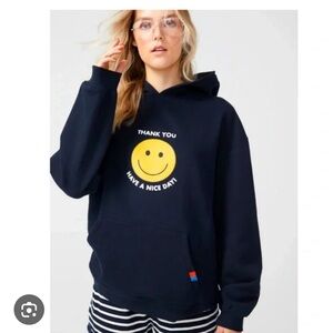 KULE Navy Hoodie with Yellow Smiley Graphic